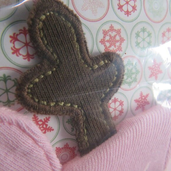 Baby Pink Reindeer knit Hat Cap w Embroidered face Infant Cotton Holiday - Picture 3 of 4